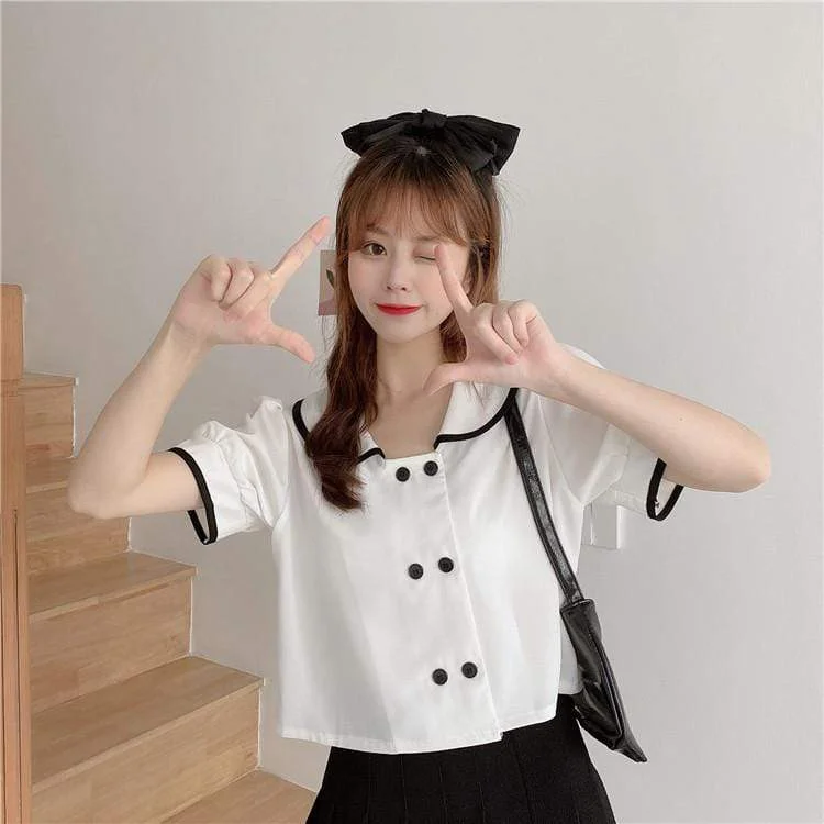 Yoga ShirtsWomen's Kawaii Double Breasted Peter Pan Collar Shirts