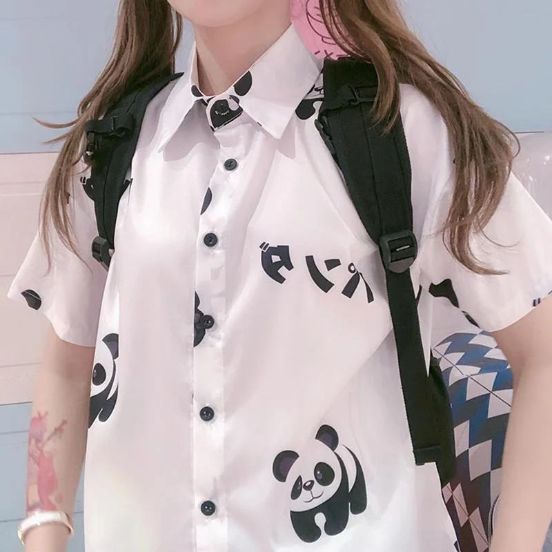 Sheer ShirtsWomen's Kawaii Panda Printed Chiffon Shirts