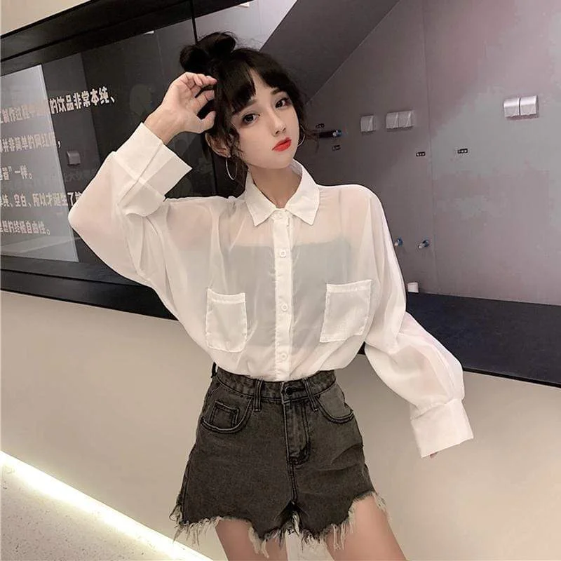 Hunting ShirtsWomen's Lovely Long Sleeved Loose Chiffon Shirts