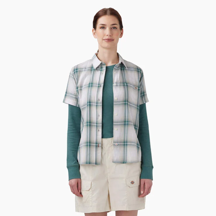 Floral ShirtsWomen's Plaid Woven Shirt - Green Herringbone Plaid