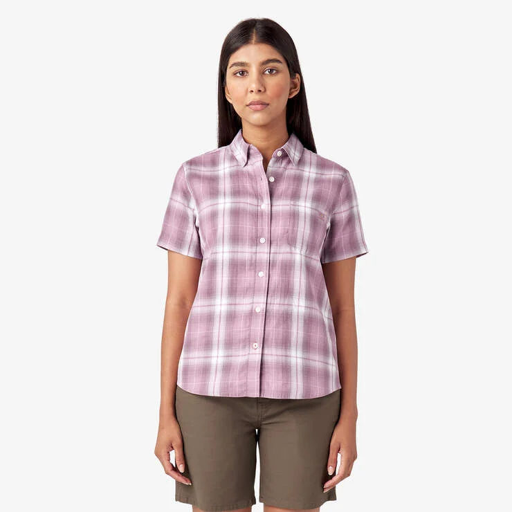 Silk ShirtsWomen's Plaid Woven Shirt - Lilac Herringbone Plaid