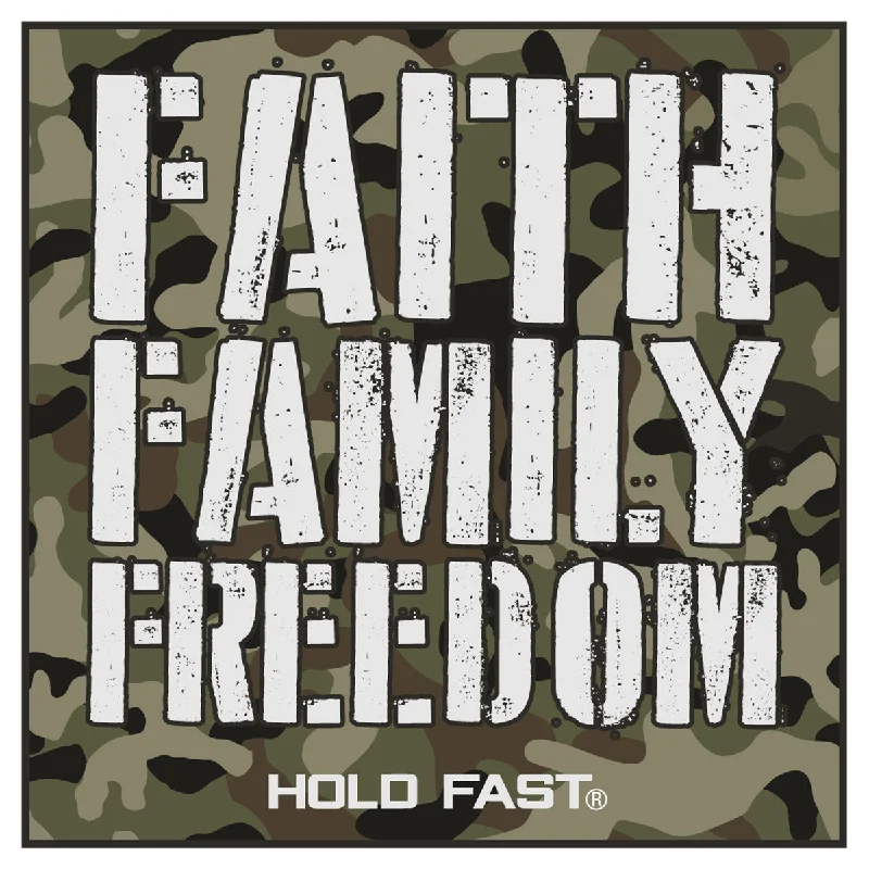 Printed T-ShirtsHOLD FAST Faith Family Freedom Camo Sticker