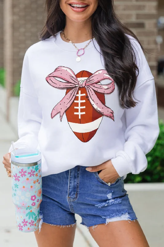 Logo HoodiesBeige Casual Game Day Bow Print Graphic Sweatshirt