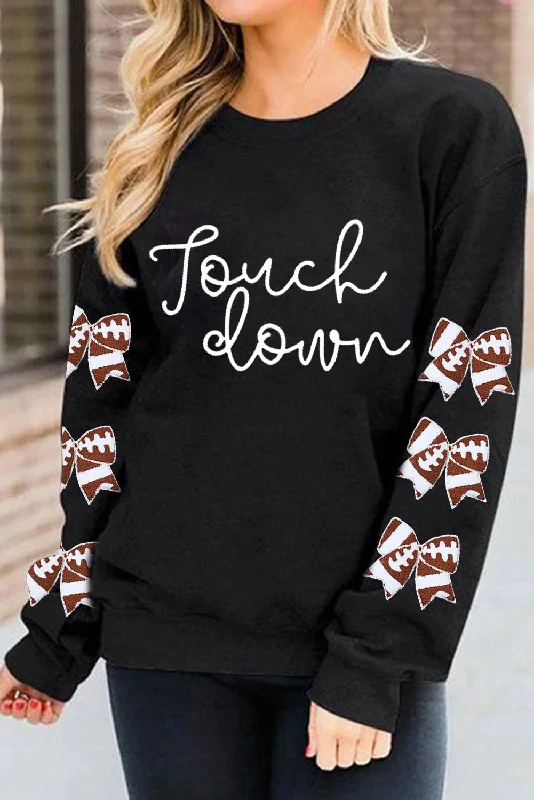 Artist HoodiesBlack Touch Down Letter Bow Print Graphic Sweatshirt