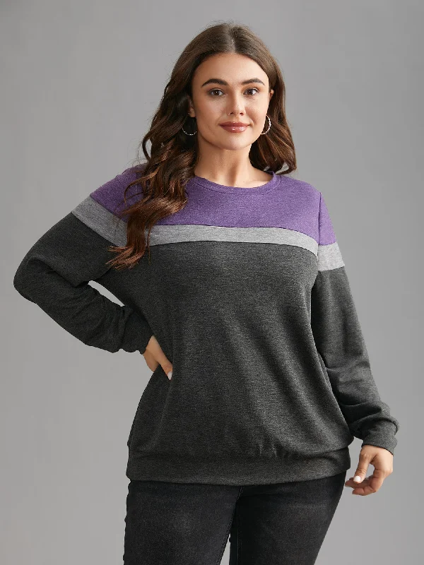 Cropped HoodiesColorblock Contrast Round Neck Sweatshirt