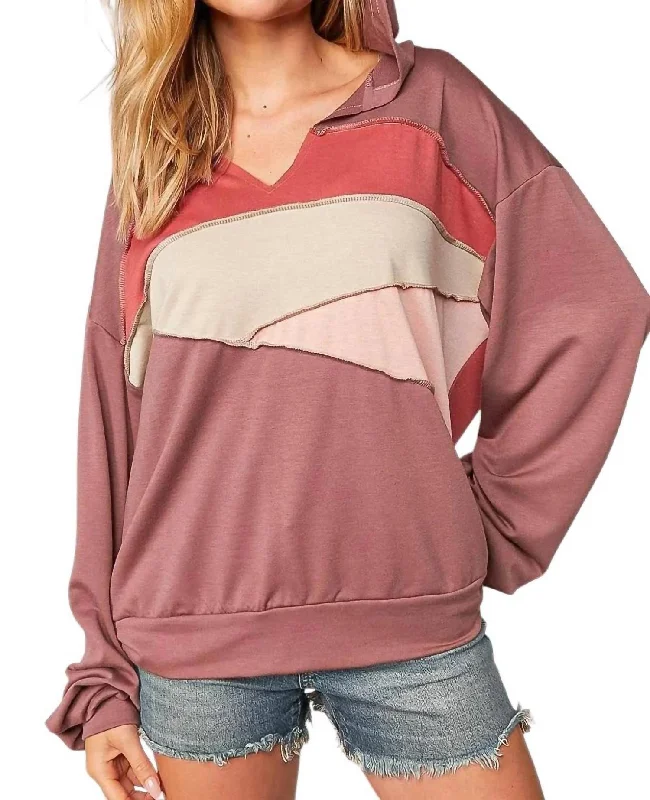 Camping HoodiesColorblock Vneck Hoodie In Mauve