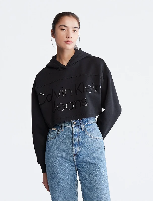 Velour SweatshirtsCalvin Klein Cropped Gloss Logo Hoodie - Women