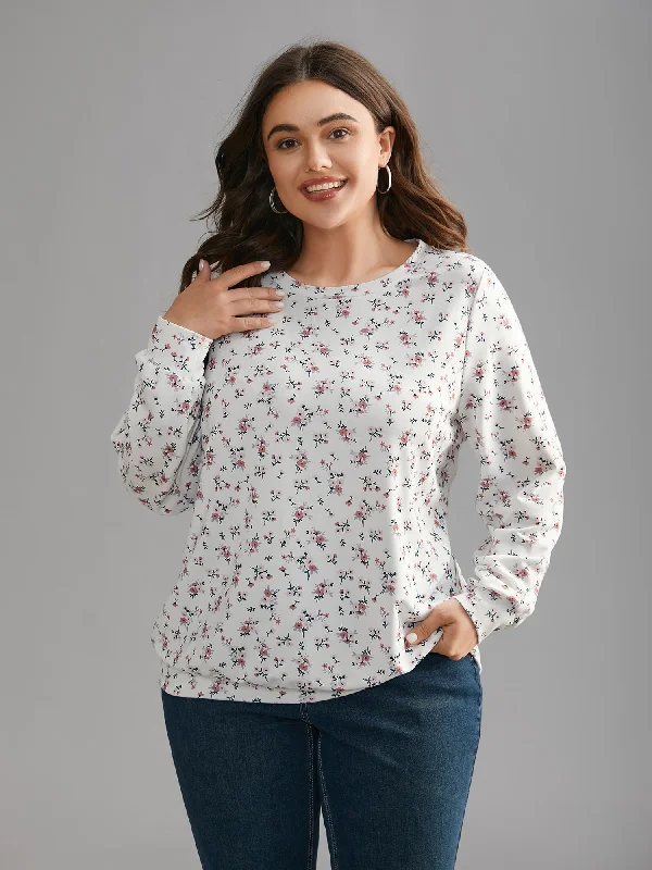 Cotton HoodiesDitsy Floral Round Neck Sweatshirt