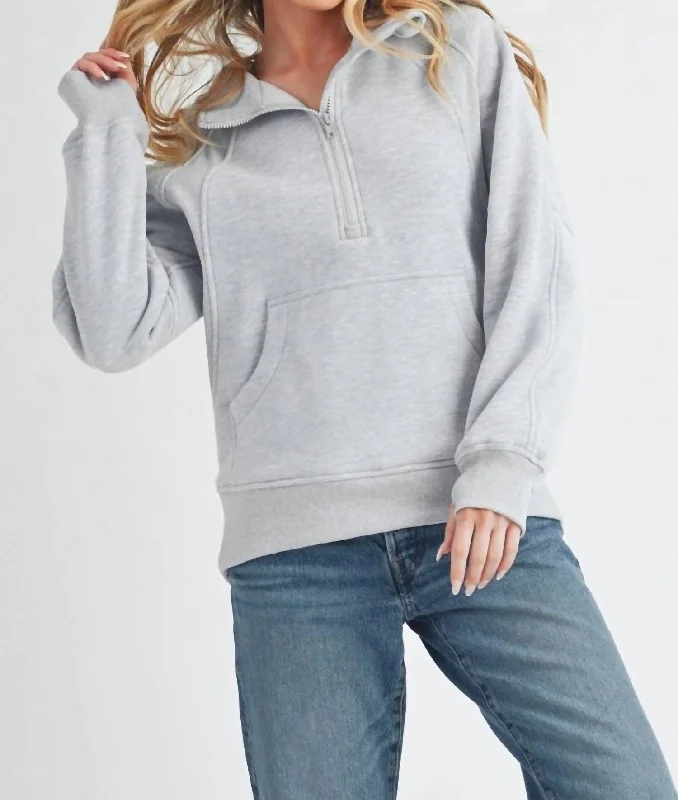 Hemp SweatshirtsDrea Long Half-Zip Hoodie In Heather Gray