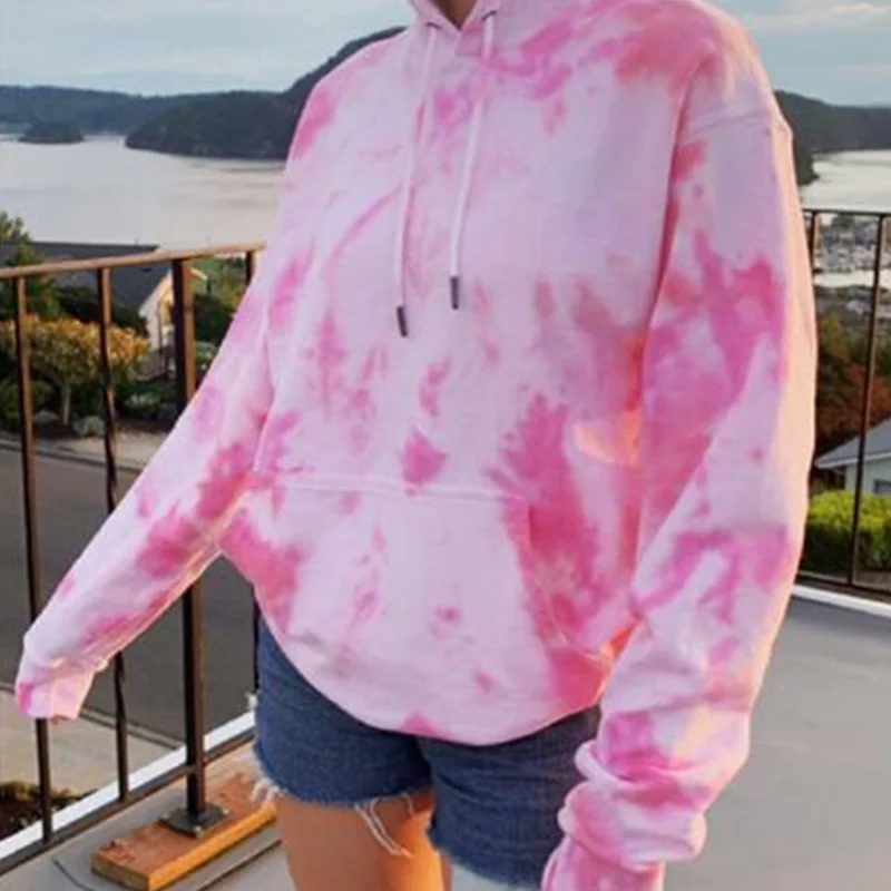 Microfleece HoodiesFashion loose Hooded Tie-Dye Casual Sweatshirt