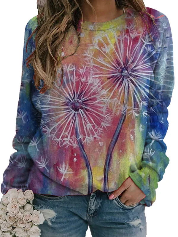 Yoga SweatshirtsFashionable Round Neck Long Sleeve Tie-dye Printed Sweatshirts