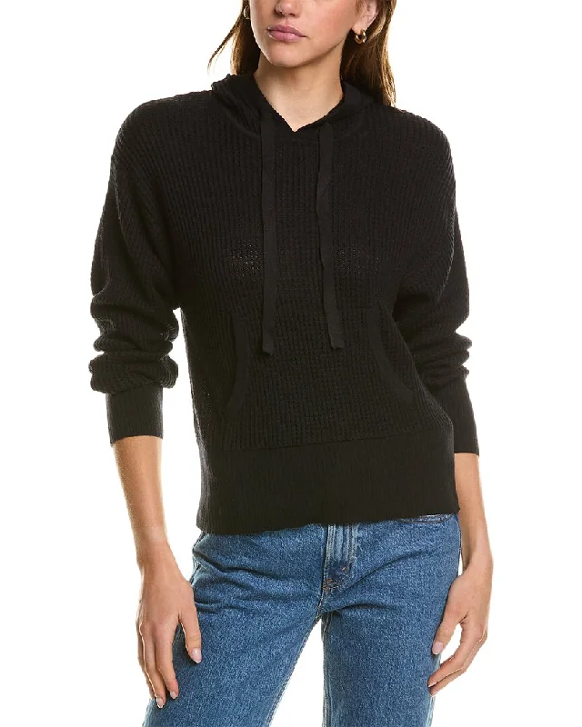 Fringed HoodiesHannah Rose Waffle Stitch Cashmere-Blend Hoodie