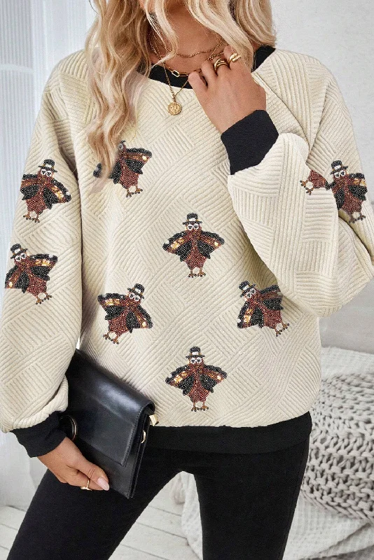 Organic Cotton SweatshirtsJet Stream Textured Sequin Turkey Graphic Sweatshirt