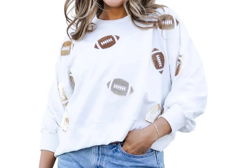 Retro HoodiesMillie Sequin Football Sweatshirt In White