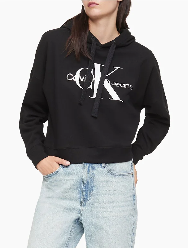 Studded SweatshirtsCalvin Klein Monogram Logo Cropped Hoodie - Women