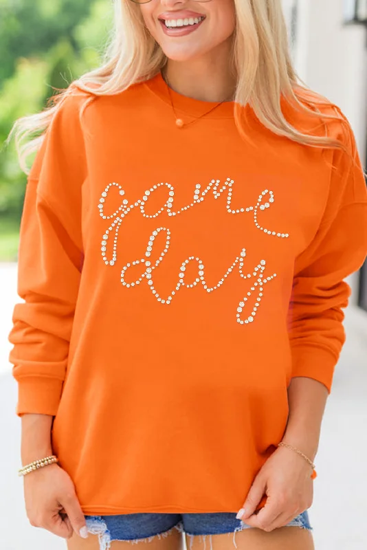 Camping HoodiesOrange Game Day Diamond Print Graphic Sweatshirt