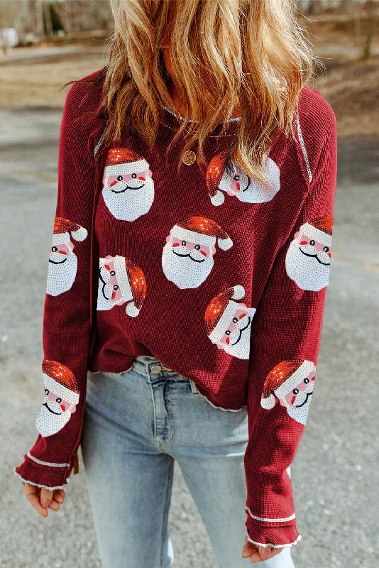 Luxury HoodiesRed Casual Santa Claus Round Neck Graphic Sweatshirt