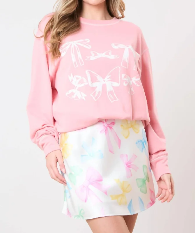 Retro HoodiesRibbon Graphic Print Sweatshirt In Coral Pink