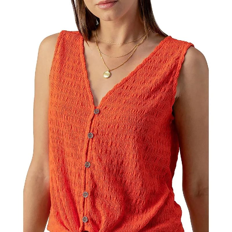 Sanctuary Womens Textured Sleeveless Button-Down TopLace sleeveless tops