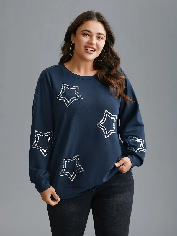 Organic Cotton SweatshirtsStar Embroidered Slightly Stretchy Sweatshirt