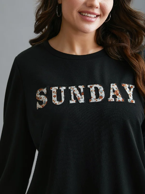 Athletic HoodiesSunday Patchwork Embroidered Sweatshirt