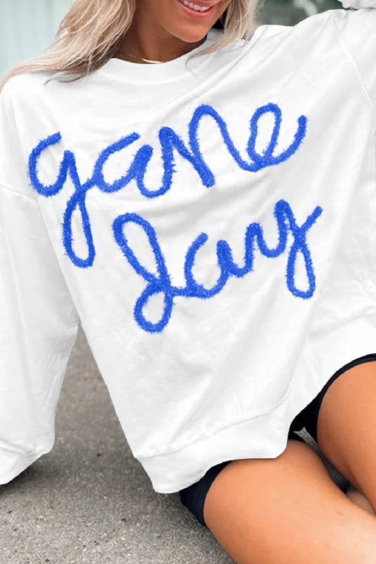 Sheer HoodiesWhite Tinsel Game Day Drop Shoulder Sweatshirt