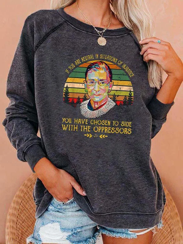 Embroidered SweatshirtsWomen Portrait Print Crew Neck Sweatshirt