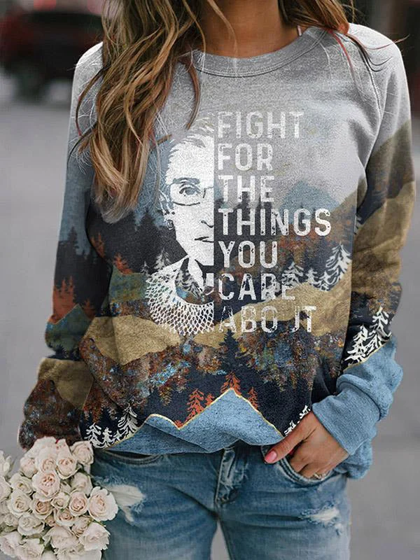 Longline HoodiesWomen Portrait Print Crew Neck Sweatshirt