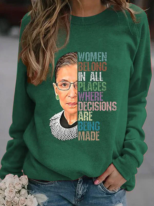 Studded SweatshirtsWomen Portrait Print Crew Neck Sweatshirt