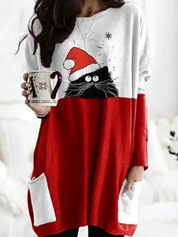 Button-Up SweatshirtsWomens Christmas Print Long Sleeve Sweatshirt