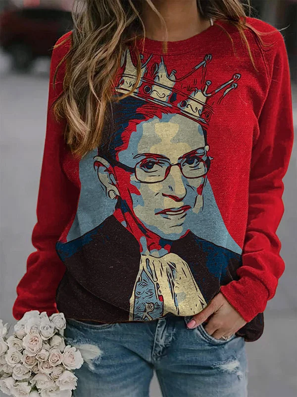 Beaded SweatshirtsWomenS Portrait Print Crew Neck Sweatshirt