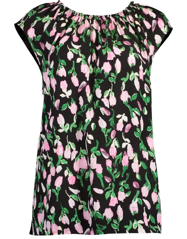 Black Floral Ruched Sleeveless TopOversize sleeveless top