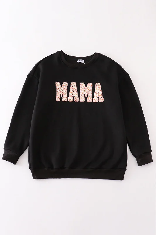 Retro HoodiesBlack MAMA applique women sweatshirt