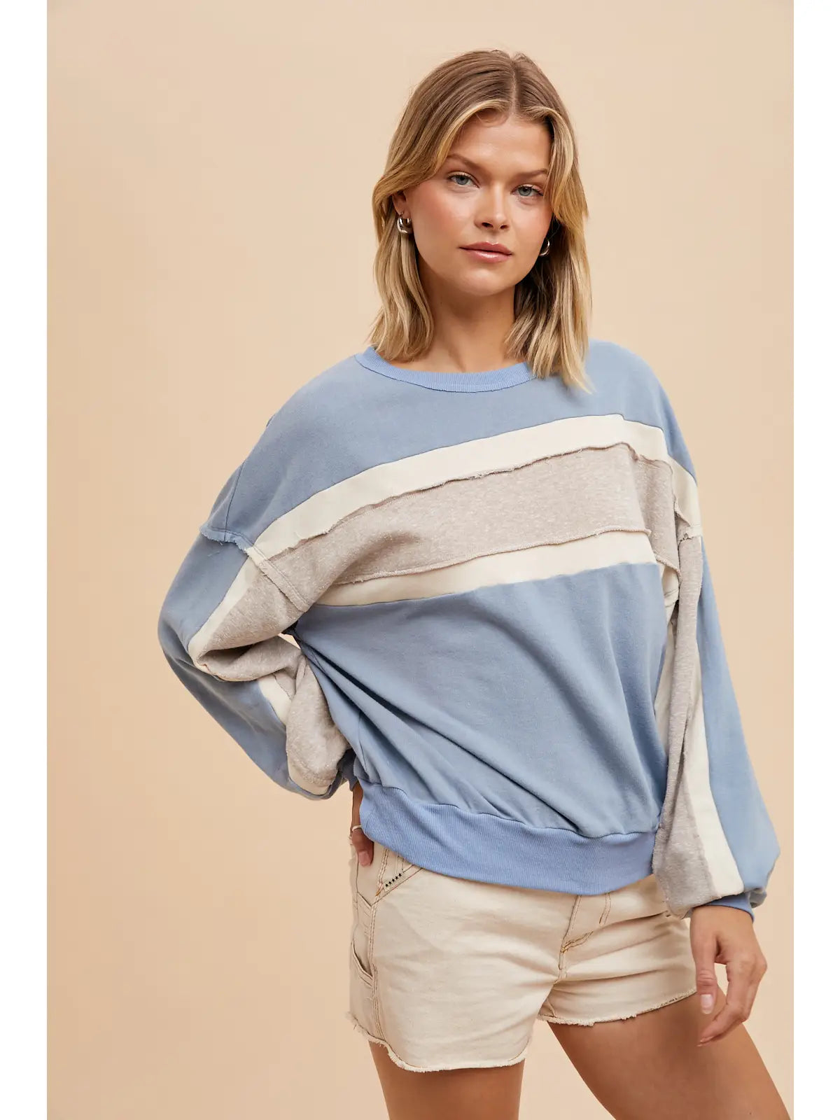 Travel SweatshirtsGarment Washed Athletic Stripe Colorblock Sweatshirt