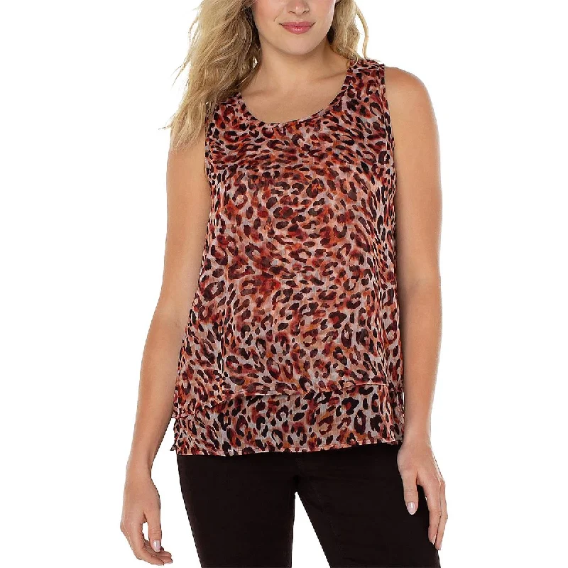 Liverpool Womens Animal Print Sleeveless Peasant TopBohemian sleeveless tops