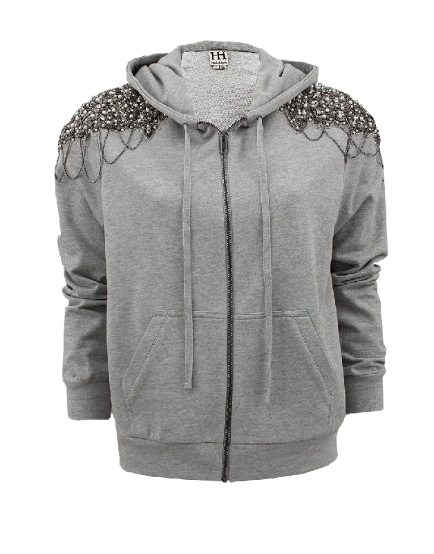 Distressed HoodiesLong Sleeve Zip Up Embellished Hoodie