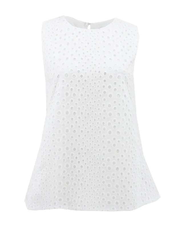 Sleeveless A-Line Eyelet TopAutumn sleeveless tops