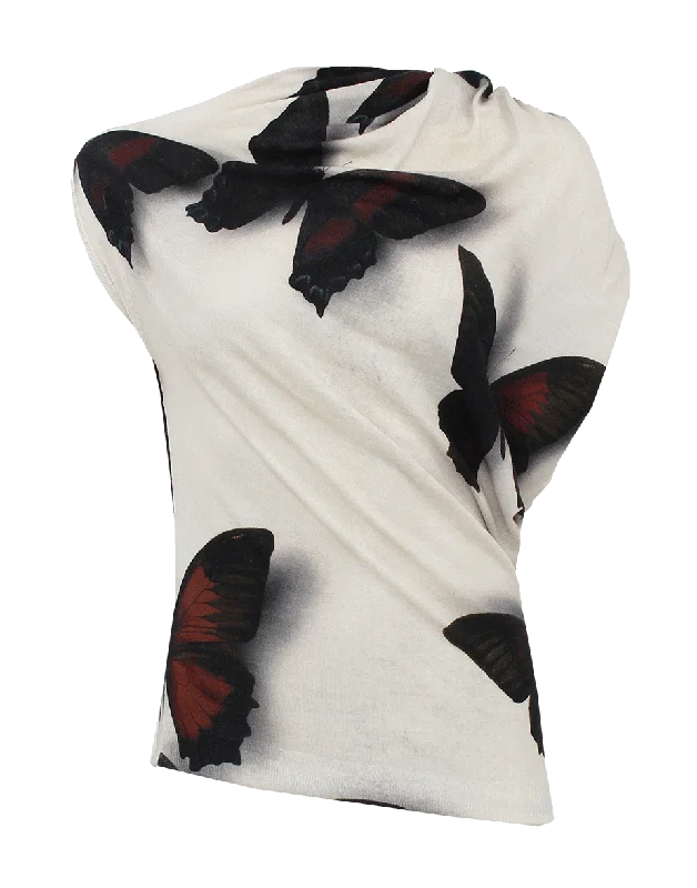 Sleeveless Asymmetrical Butterfly Print TopQuick drying sleeveless top