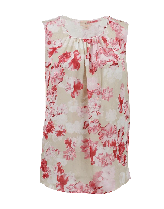 Sleeveless Back Zip Floral BlouseParty sleeveless tops