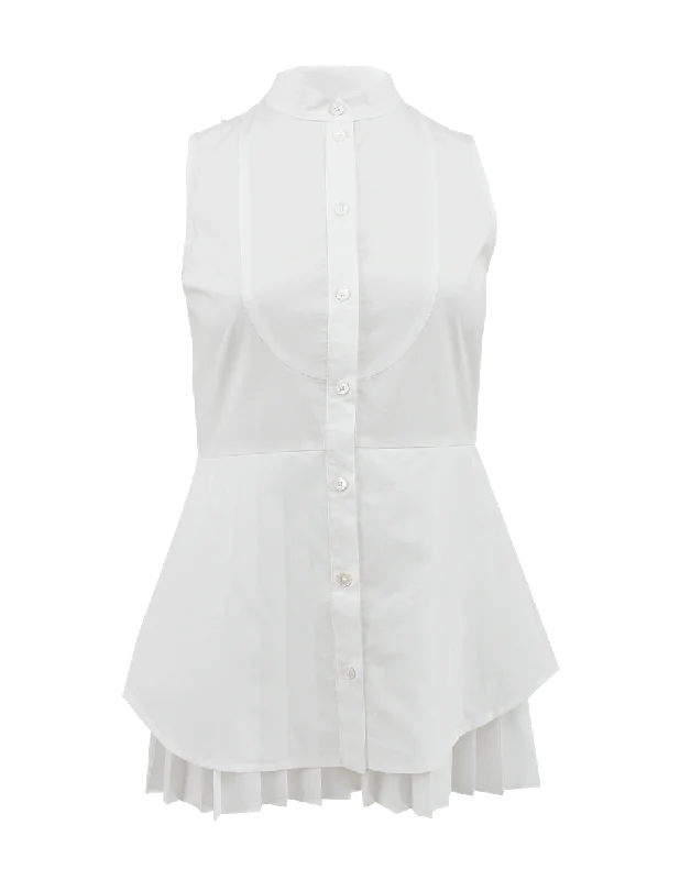 Sleeveless Blouse with Pleated UnderlayParty sleeveless tops