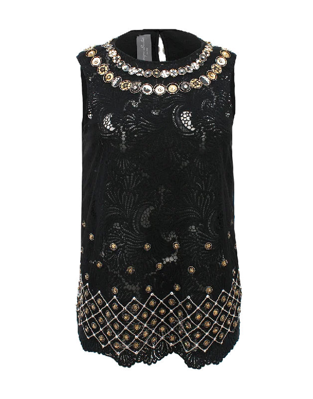 Sleeveless Guipure Lace Embroidered TopOutdoor sleeveless tops