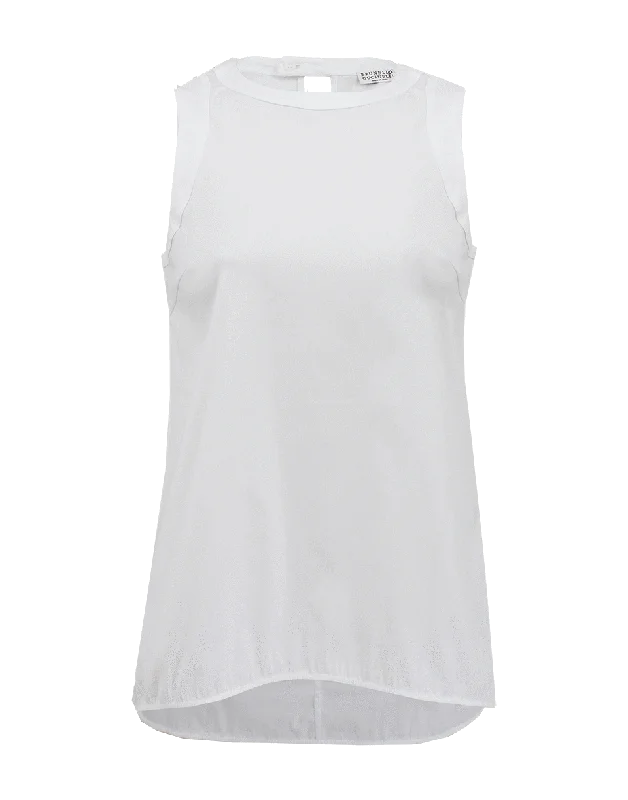 Sleeveless Keyhole Neck Poplin BlousePolyester sleeveless top