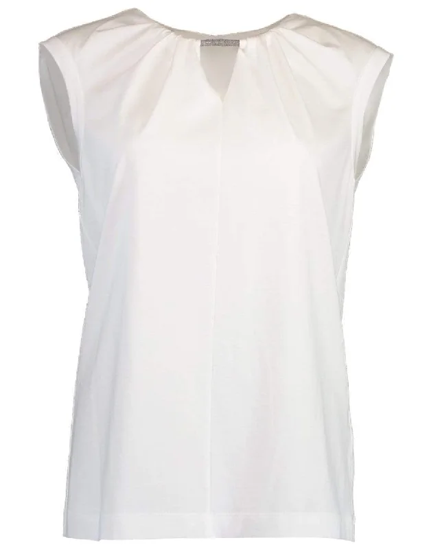 White Sleeveless Monili Collar Jersey TopStreet style sleeveless tops