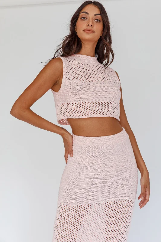 Bayside Sleeveless Crochet Top PinkWool sleeveless top