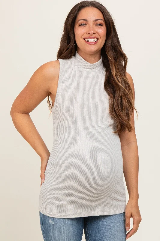 Cream Ribbed Mock Neck Sleeveless Maternity TopWinter sleeveless tops