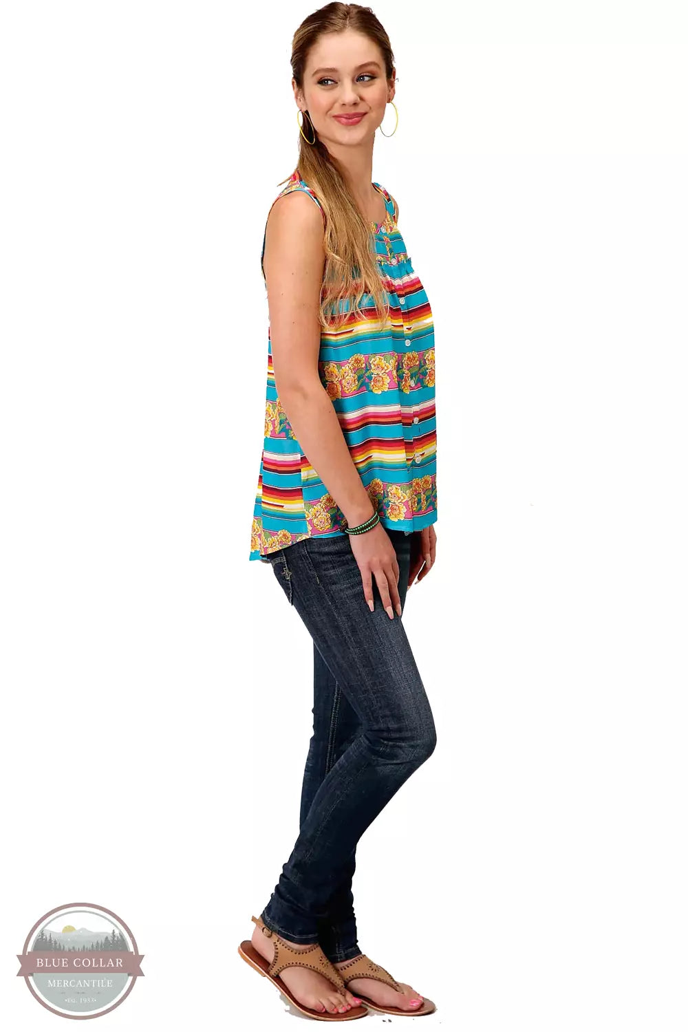 03-052-0590-4051 BU Sleeveless Serape Print TopStreet style sleeveless tops