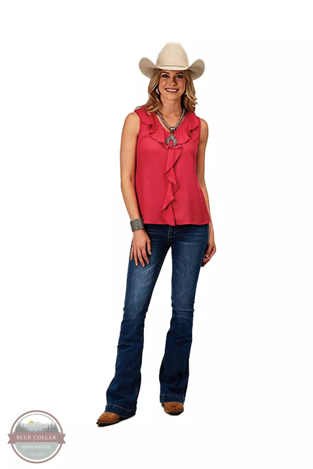 03-052-0592-3078 RE Lovely Red Ruffle Sleeveless TopWorkplace sleeveless tops