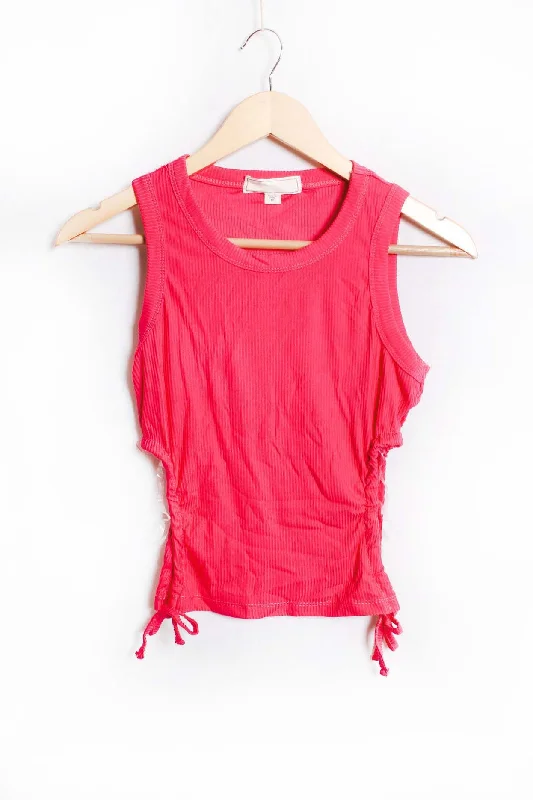 Women's Sleeveless Scoop Neck Side Ruched Drawstring TopHollow sleeveless tops