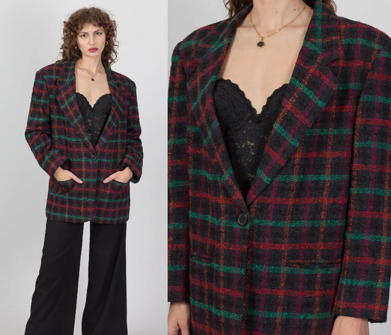 80s Plaid Tweed Longline Blazer - LargeBlazerapp