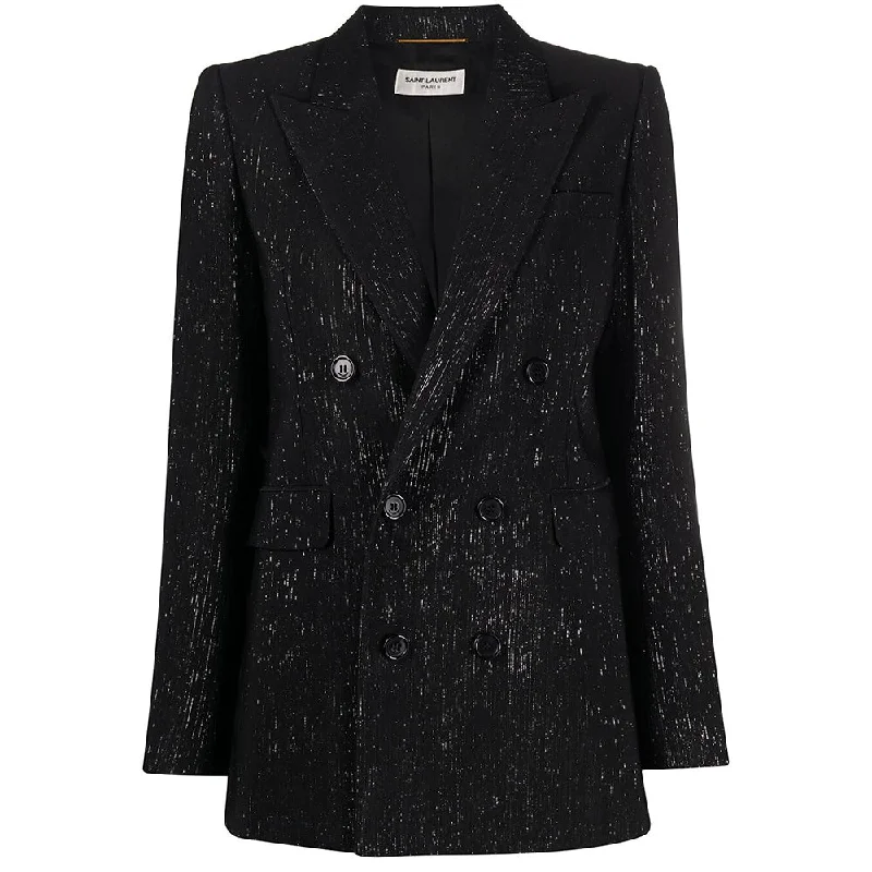 Saint Laurent Women's Lame Metallized Fiber Blazer Black SilverBlazerart